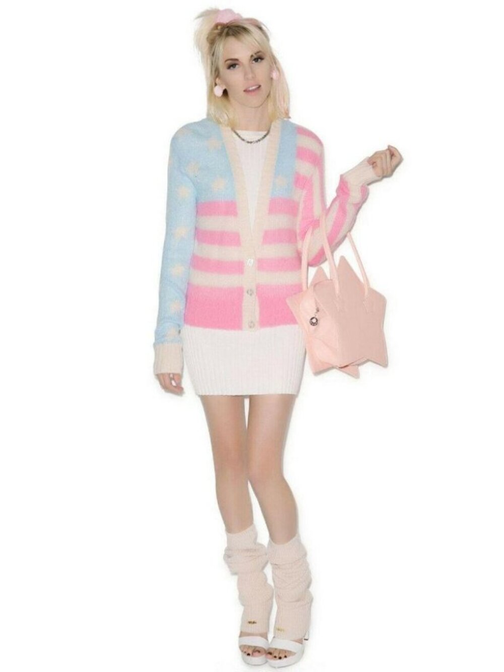 Wildfox Pink Blue White Miss American Darling Flag Cardigan Top Sweater